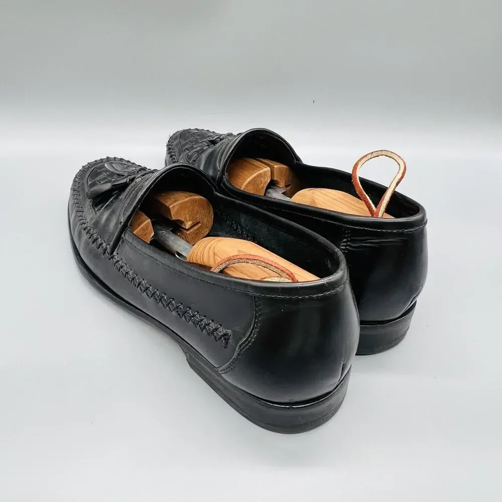 GH Bass & Co Shoes Mens 11 Black Leather Bellagio Tassel Loafers Woven Dress